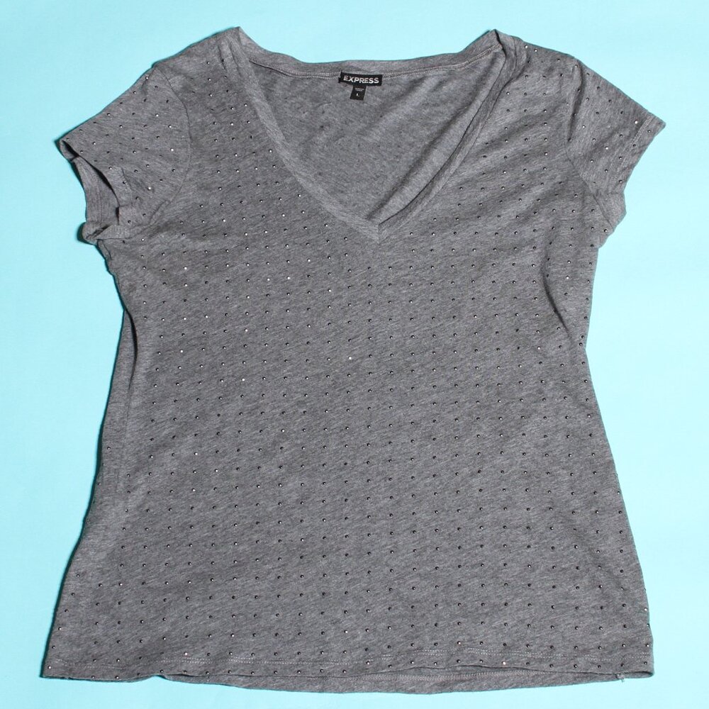 Heather Grey Tee with Polka Dot Steel Embellishments